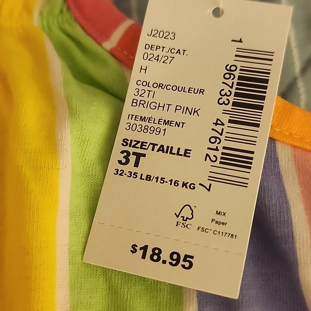 Nwt Sz 3T Tcp Colorful Rainbow Stripe Ruffle Hem Dropped Waist Knit Dress - Picture 2 of 3